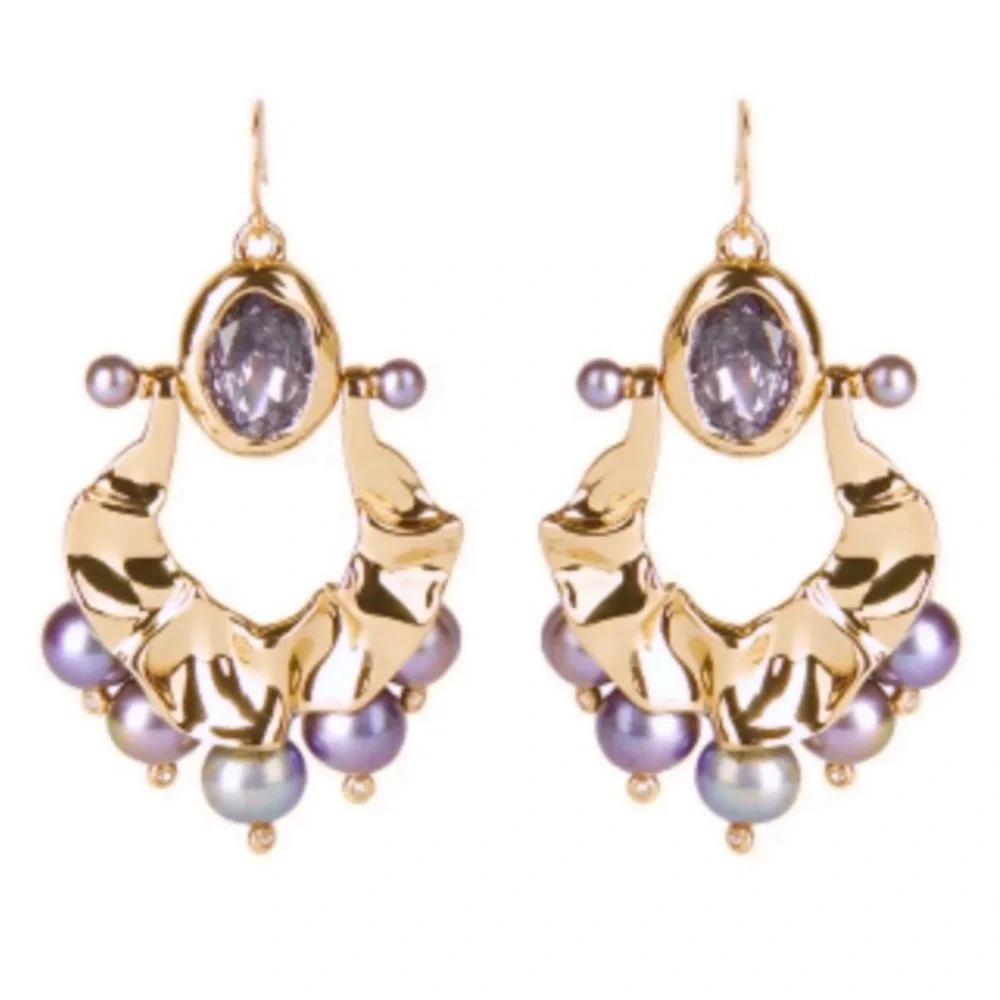 ALEXIS BITTAR • New Pearl Studded Crumpled Swinging Byzantine Drop Earrings - Picture 7 of 16